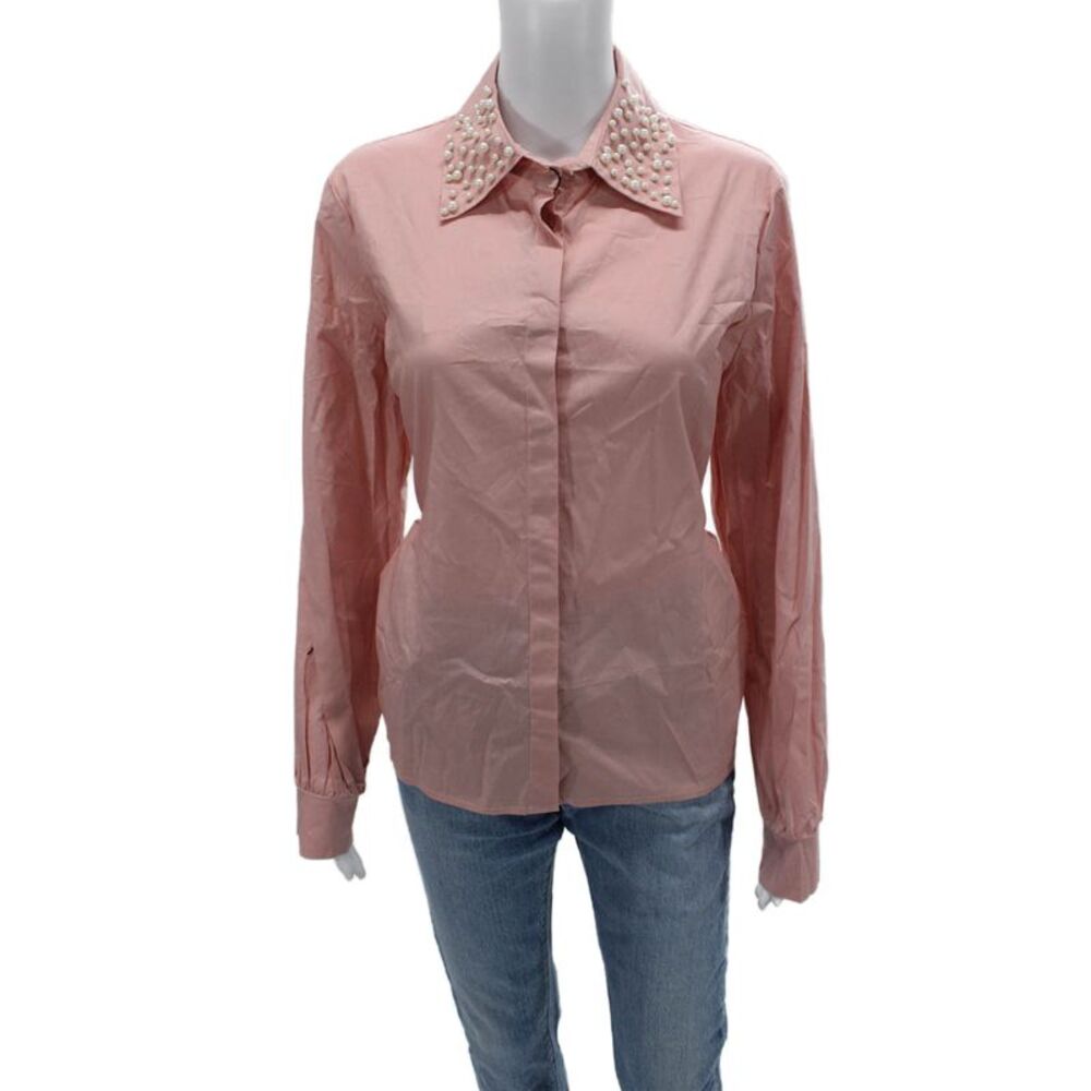 James Lakeland Womens Pink Collared Button Up Blouse Long Sleeve Cotton Size L